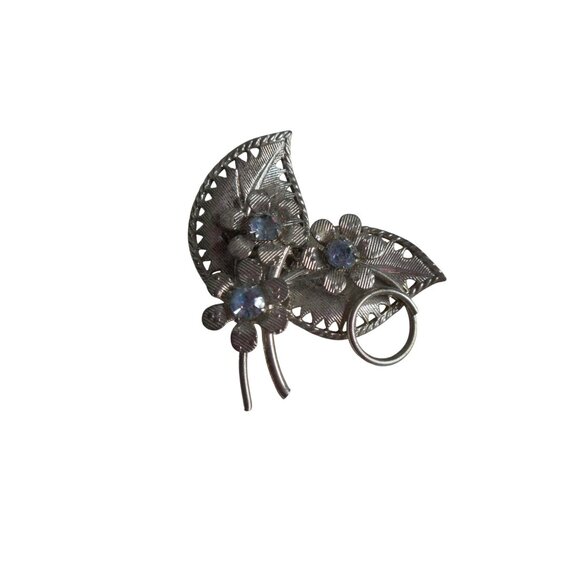 unknown Jewelry - Costume Silver  Blue "Rhinestone" floral Brooch Pin Jewelry #2